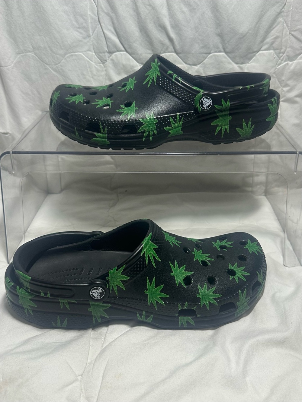 Black Slip-On Clog with Green Leaf Print - Men's Casual Shoe